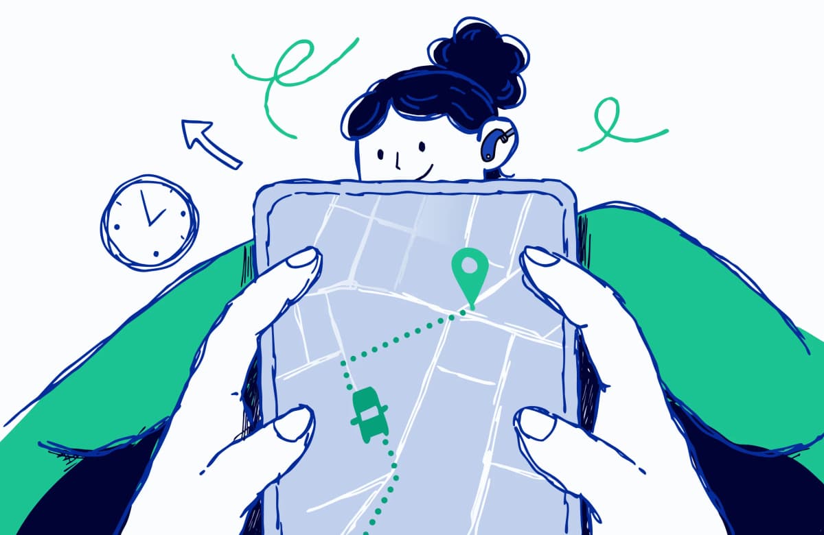 A passenger tracks her ride in real time on the VisioRide app